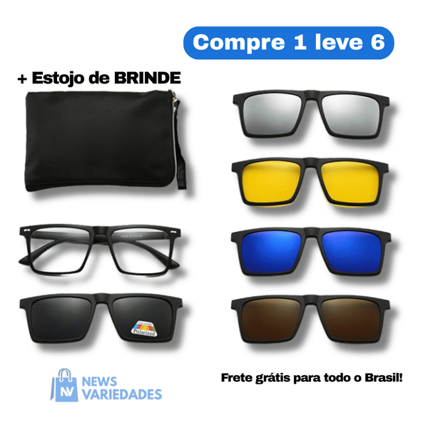 Óculos de Sol Polarizado Multicor 6 em 1 + Estojo de Brinde
