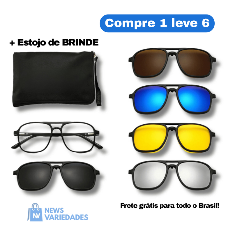 Óculos de Sol Polarizado Multicor 6 em 1 + Estojo de Brinde