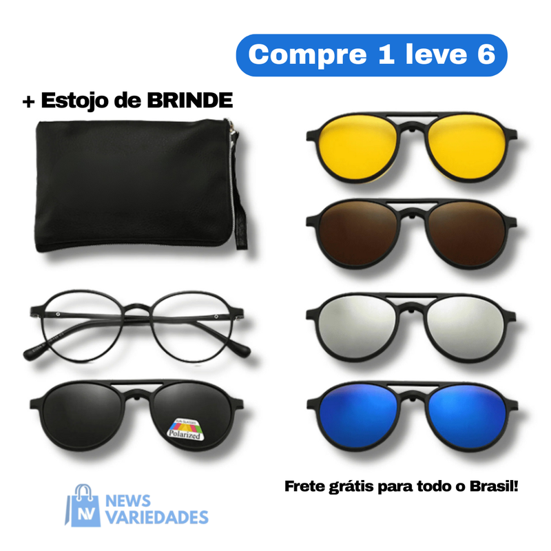 Óculos de Sol Polarizado Multicor 6 em 1 + Estojo de Brinde