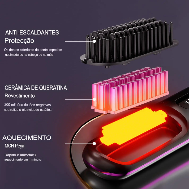 AirGlow - Escova Alisadora Profissional Sem Fio + Brindes Exclusivos