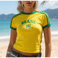 Camiseta do Brasil Bordada BabyLook Feminina