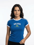 Camiseta do Brasil Bordada BabyLook Feminina