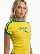 Camiseta do Brasil Bordada BabyLook Feminina